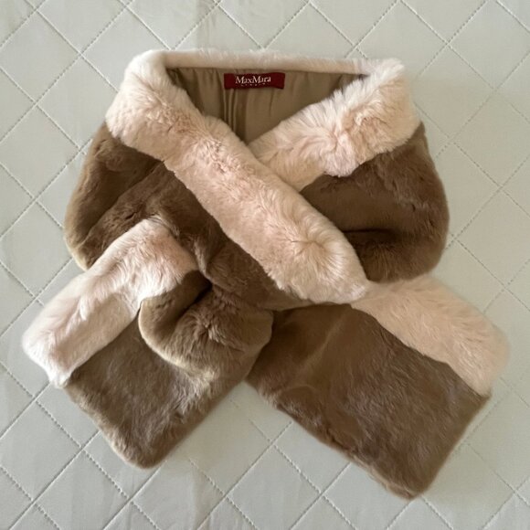 MaxMara Rabbit Fur Scarf - Blush Pink and Light Tan Colour - Authentic - Picture 3 of 16